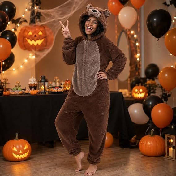 Plush Bear Onesie Costume – Hooded Animal Pajama Suit