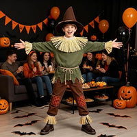 Spooky Scarecrow Costume – Patchwork Overalls & Straw Hat
