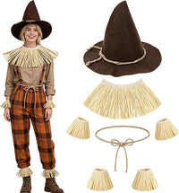 Spooky Scarecrow Costume – Patchwork Overalls & Straw Hat